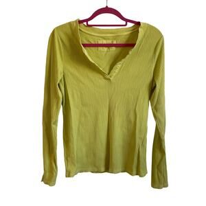 Anthropologie‎ Pilcro Chartreuse Green Ribbed Long Sleeve Top - Size Large